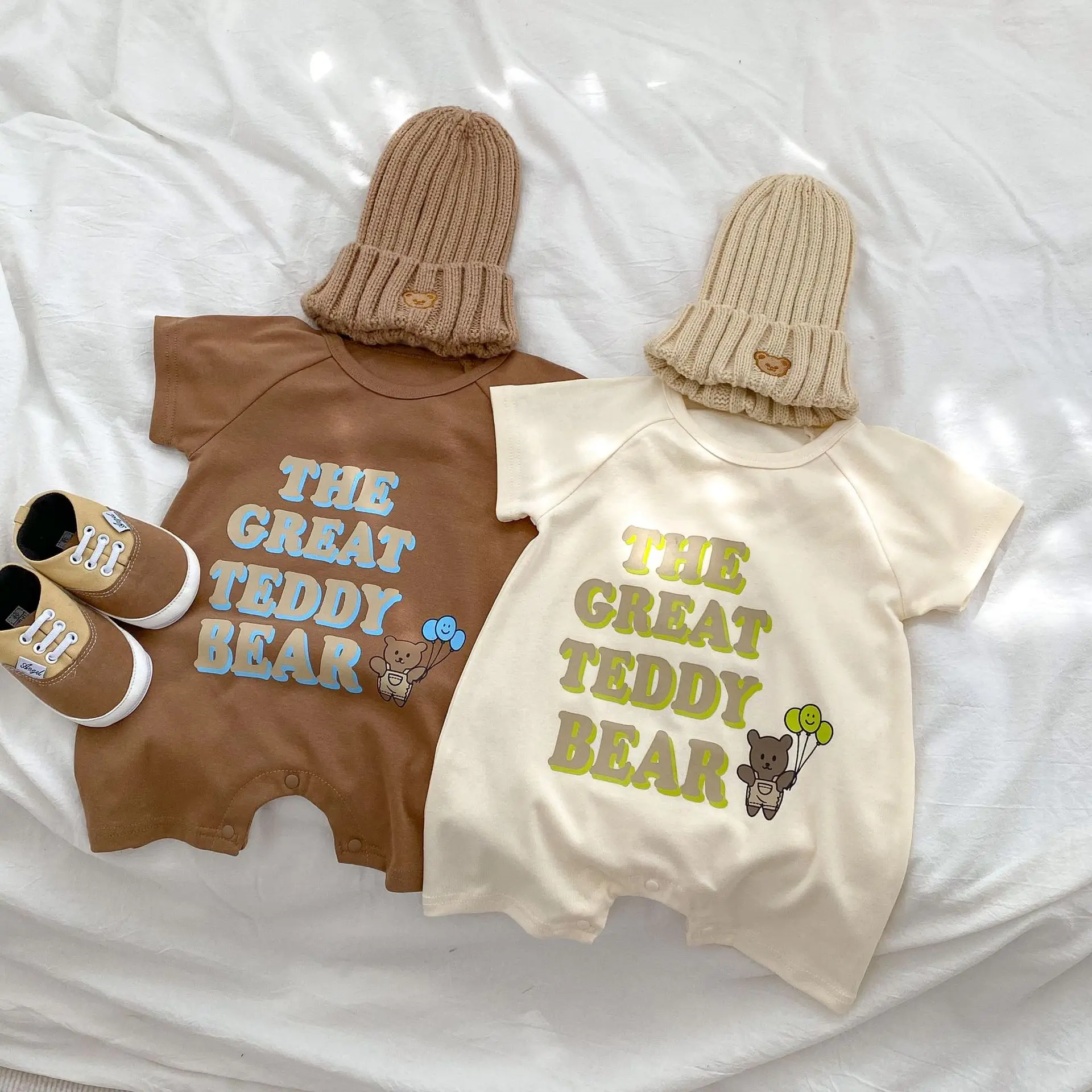 Summer Infant Baby Girls Boys Short Sleeve Cartoon Letter Print Outfits Kids Newborn Pure Cotton Clothing Rompers