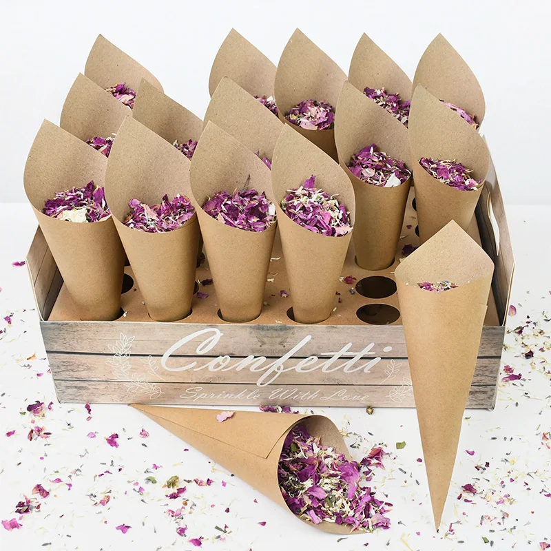 

Wedding Kraft Paper Confetti Cone Holder Support Wedding Decoration Party Confetti Cones Stand Box Tray Fake Flower Paper Cones
