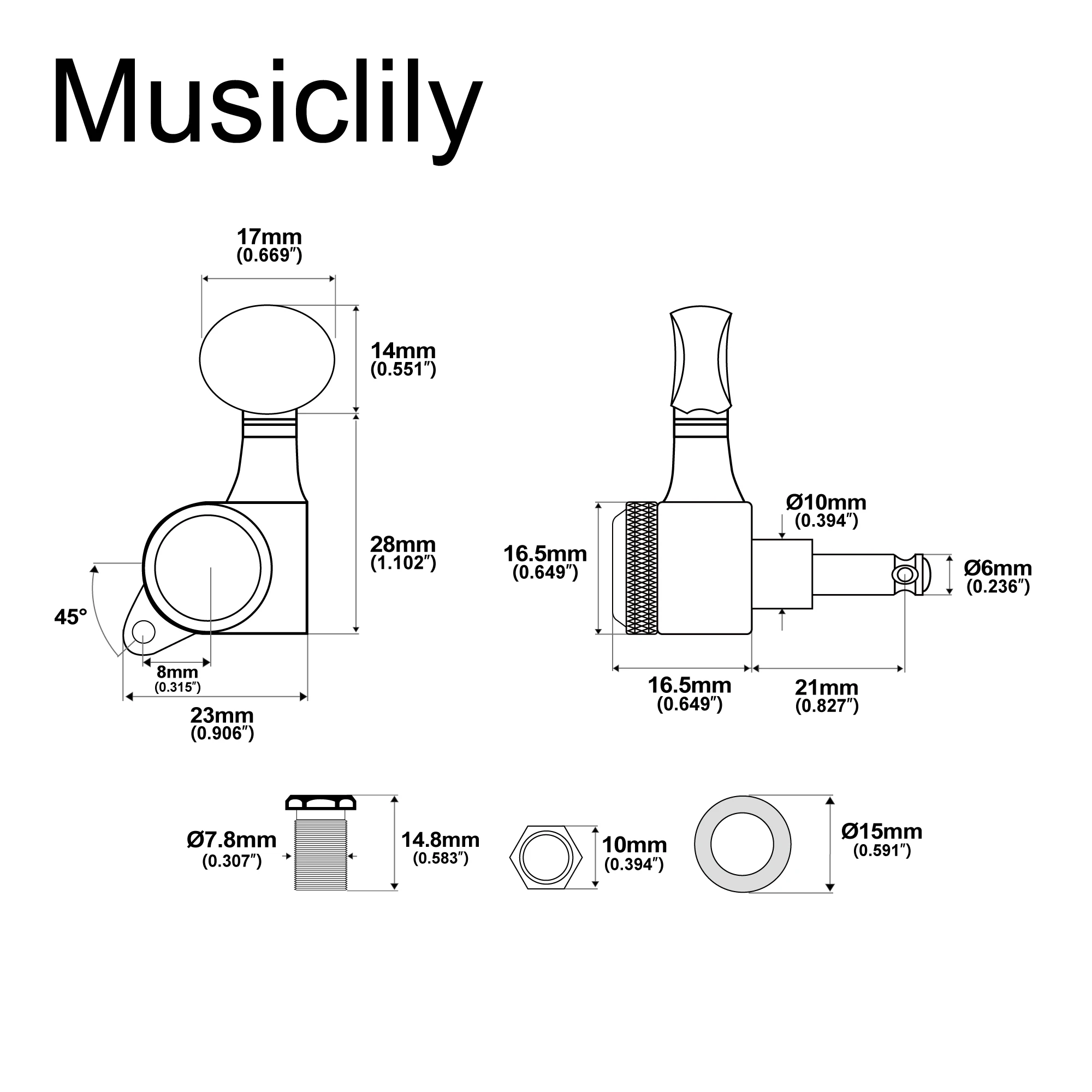Фото Музыкальные инструменты Musiclily Pro R18K: полностью герметичные колки с передаточным числом 18:1 и винтажными овальными ручками для гитар ST и Tele №2