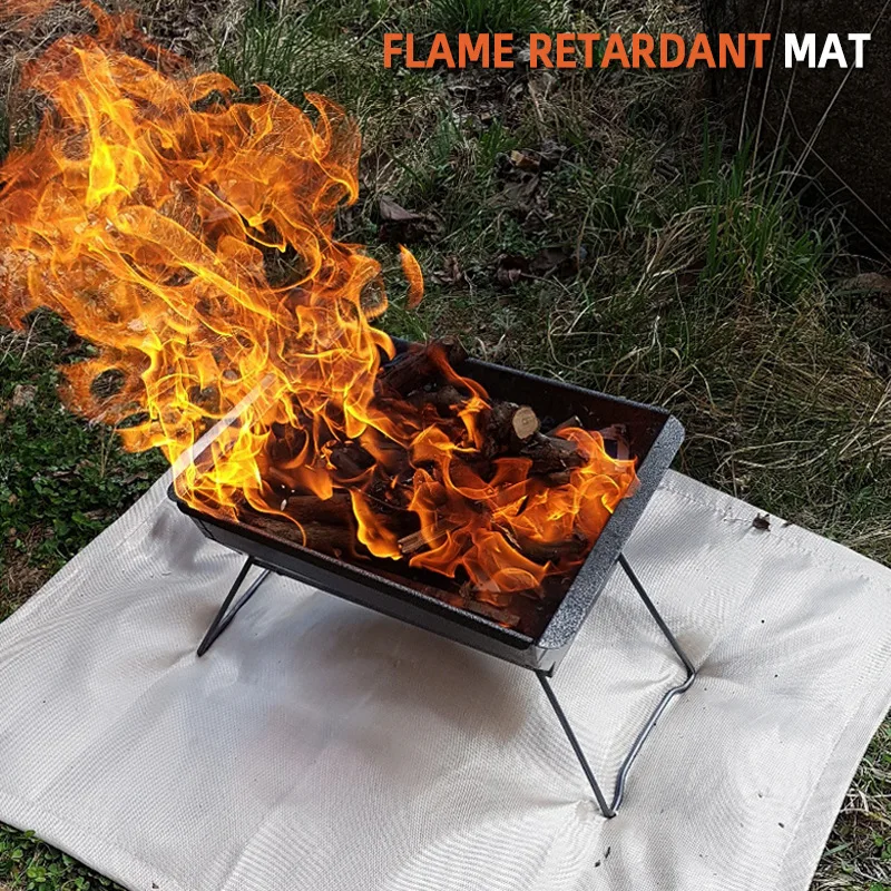 Camping Fireproof Cloth 80x60/ 100x80cm Heat Insulation Pad Picnic Barbecue Outdoor Flame Retardant Glass Fibre Mat Household