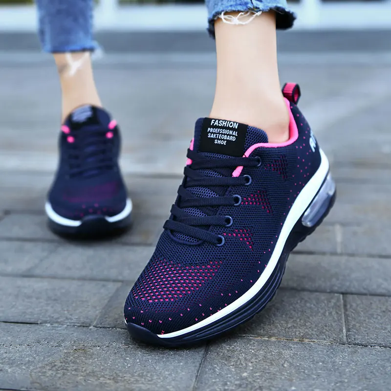Fashion Air Cushion Women's Sneakers Outdoor Wear-resistant Non-slip Running Shoes Mesh Breathable Casual Flat Women's Shoes