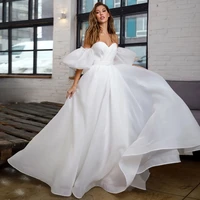 elegant sweetheart organza wedding dresses detachable puff sleeves a line bridal dress backless bridal gowns vestido de noiva