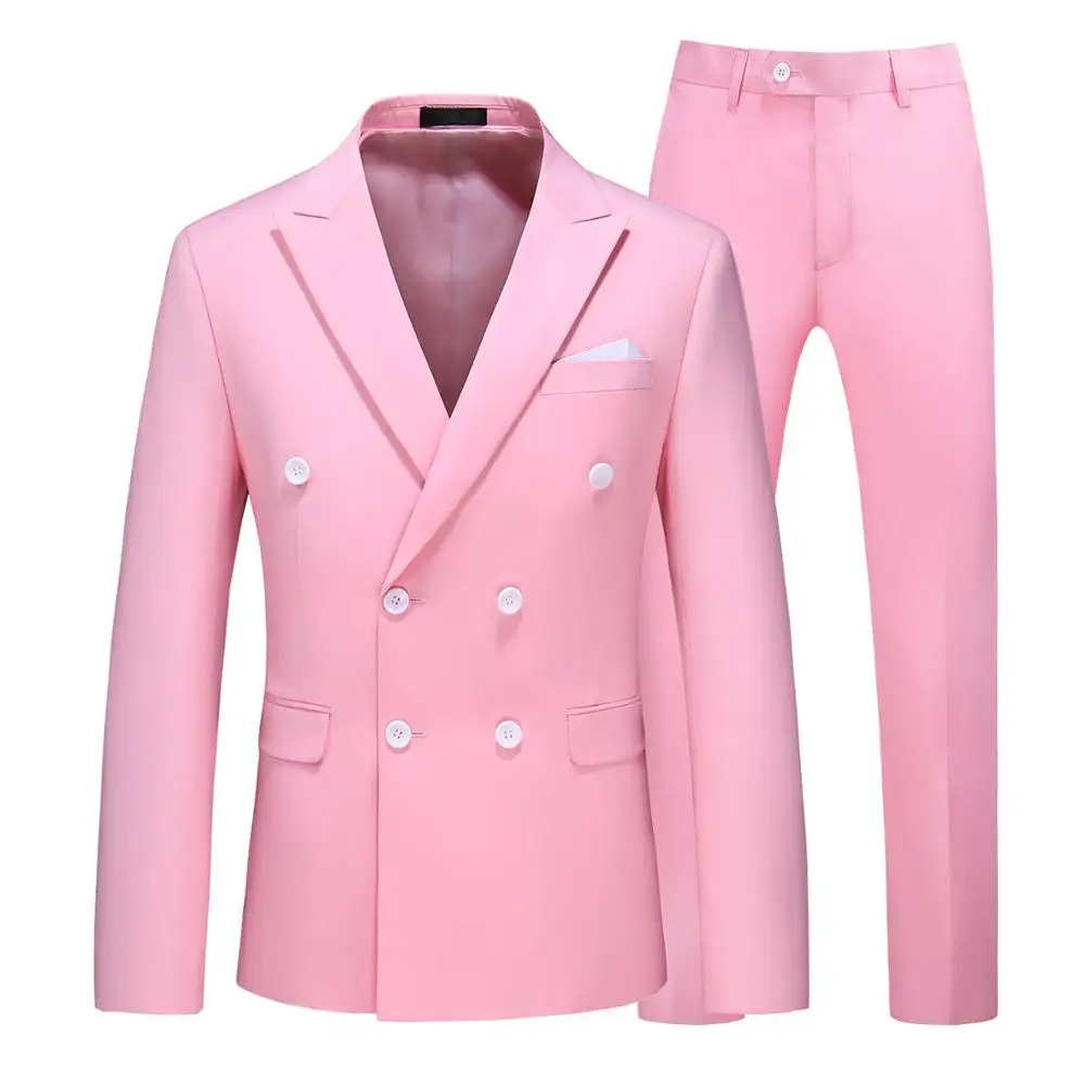 

Mens Double Breasted Tuxedo Suit Men Business Work Wedding Formal Sets Solid Suit Jacket with Pant Slim Fit Korean Clothing