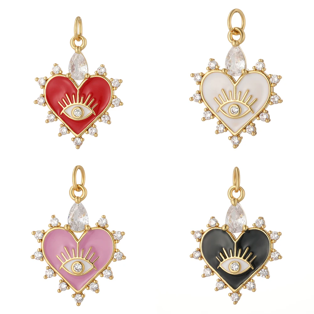 

Heart Eyes Charms for Jewelry Making Womens Gold Color Plated Pendant Necklace Earrings Diy CZ Zircon Crafts Accessories Enamel
