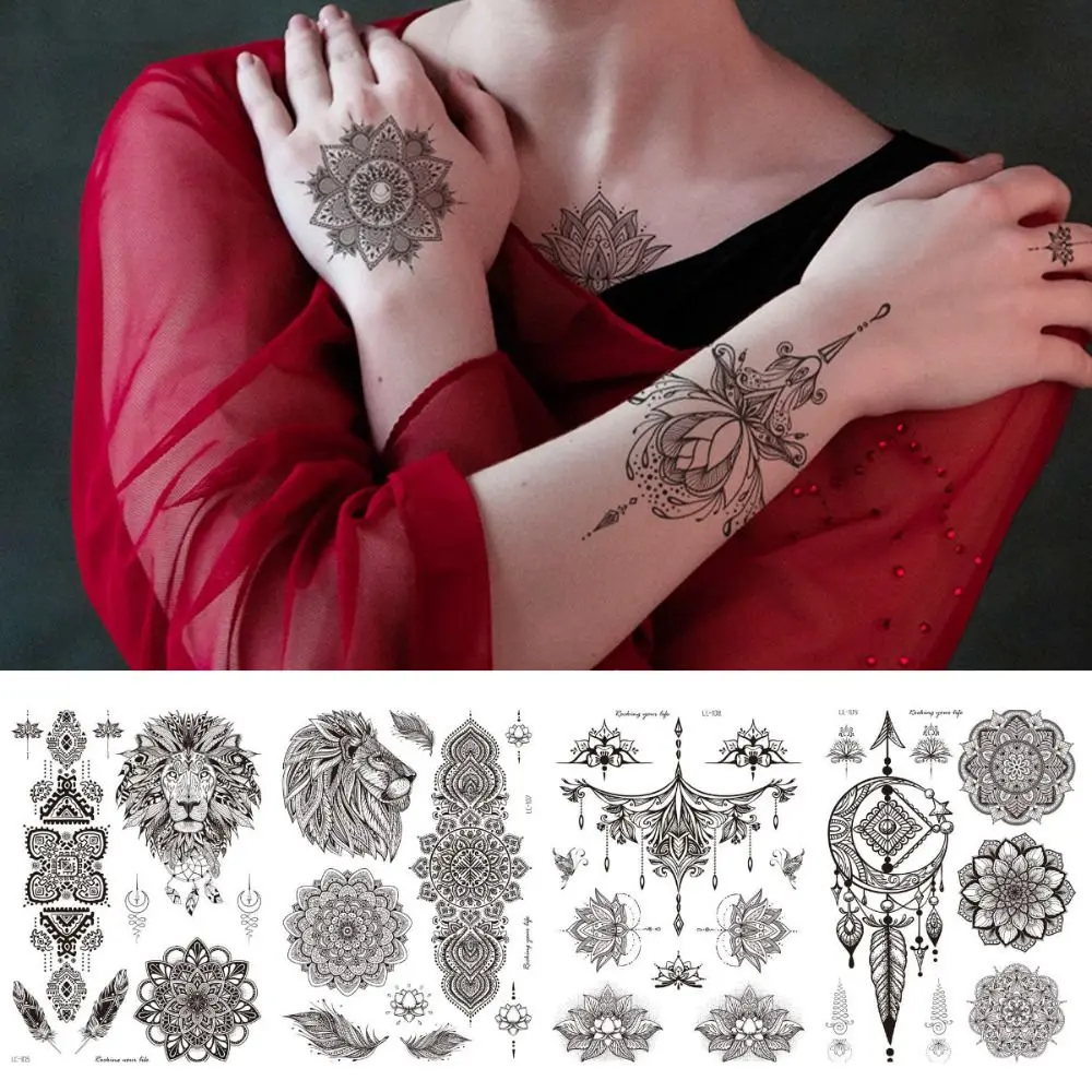 

Sexy Lace Black Henna Temporary Tattoo Sticker Women Hand Jewelry Tatoo Paste Waterproof Fake Body Art Tattoo Wedding Indian