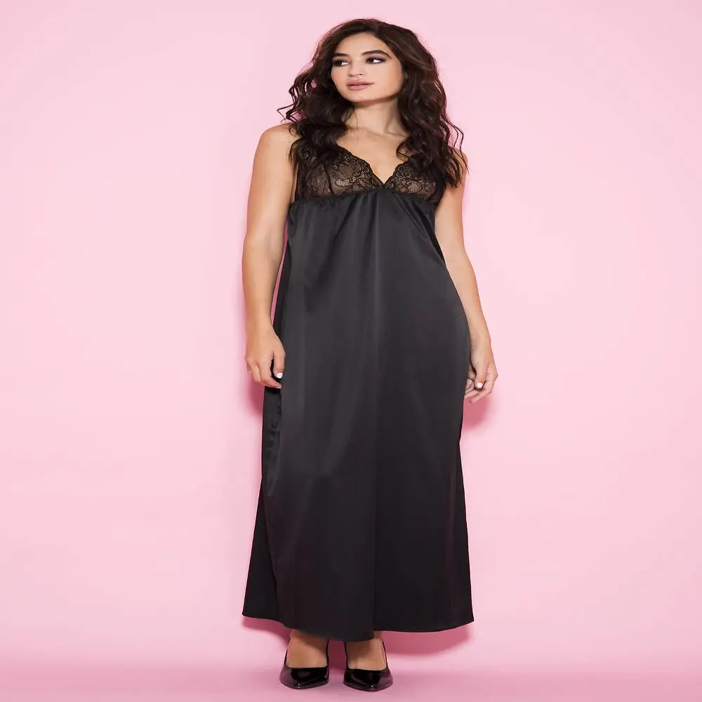 

Long lace and satin gown - Style 53017-BLACK