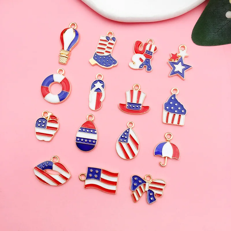 30pcs/Lot Mixed American Independence Day Flag Charms Pendants DIY Earring Necklace Jewelry Making Accessories Wholesale