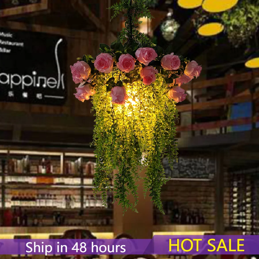 

Retro Industrial Plant Pendant Light Hot Pot Shop Theme Restaurant Pub Clothing Store Decorative Flower Chandelier