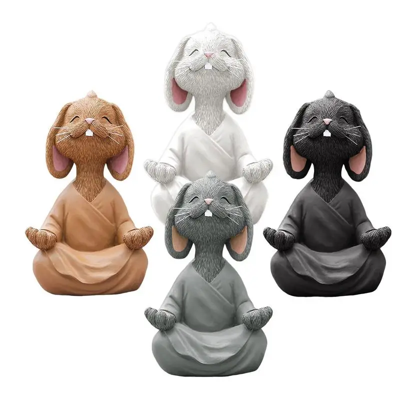 

Resin Rabbit Statue Meditating Zen Animal Sculpture Buddhism Yoga Gesture Casual Parlor Garden Decor Bonsai Desktop Ornament