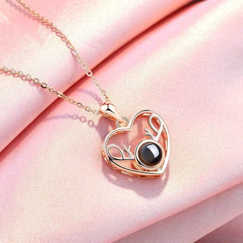 

Necklace Women's 925 Sterling Silver Rose Gold Plated Heart Antlers Pendant Light Luxury Minority Design Silver Jewelry 2022 New
