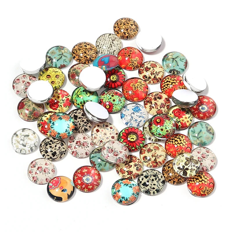 

10/20Pcs Glass Cabochon Dia10/12/14/20/25mm Flower Pattern Loose Beads Fit Earrings Jewelry Making Handmade Crafts