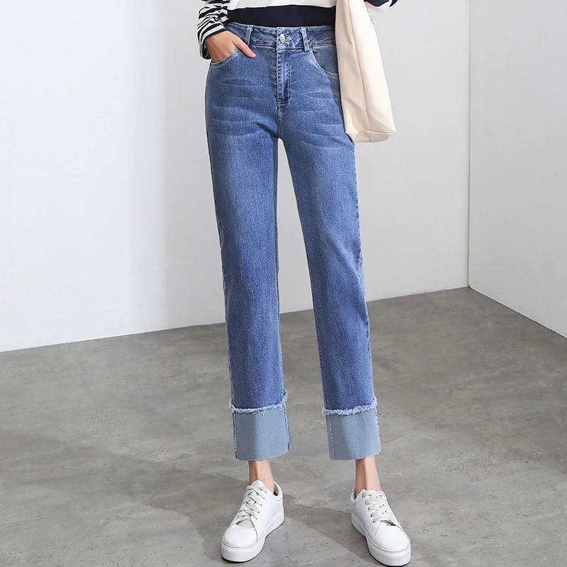 

Women Straight Wide Leg Jeans New Spring Autumn Loose Solid All Match High Waist Casual Elastic Fabric Denim Pants