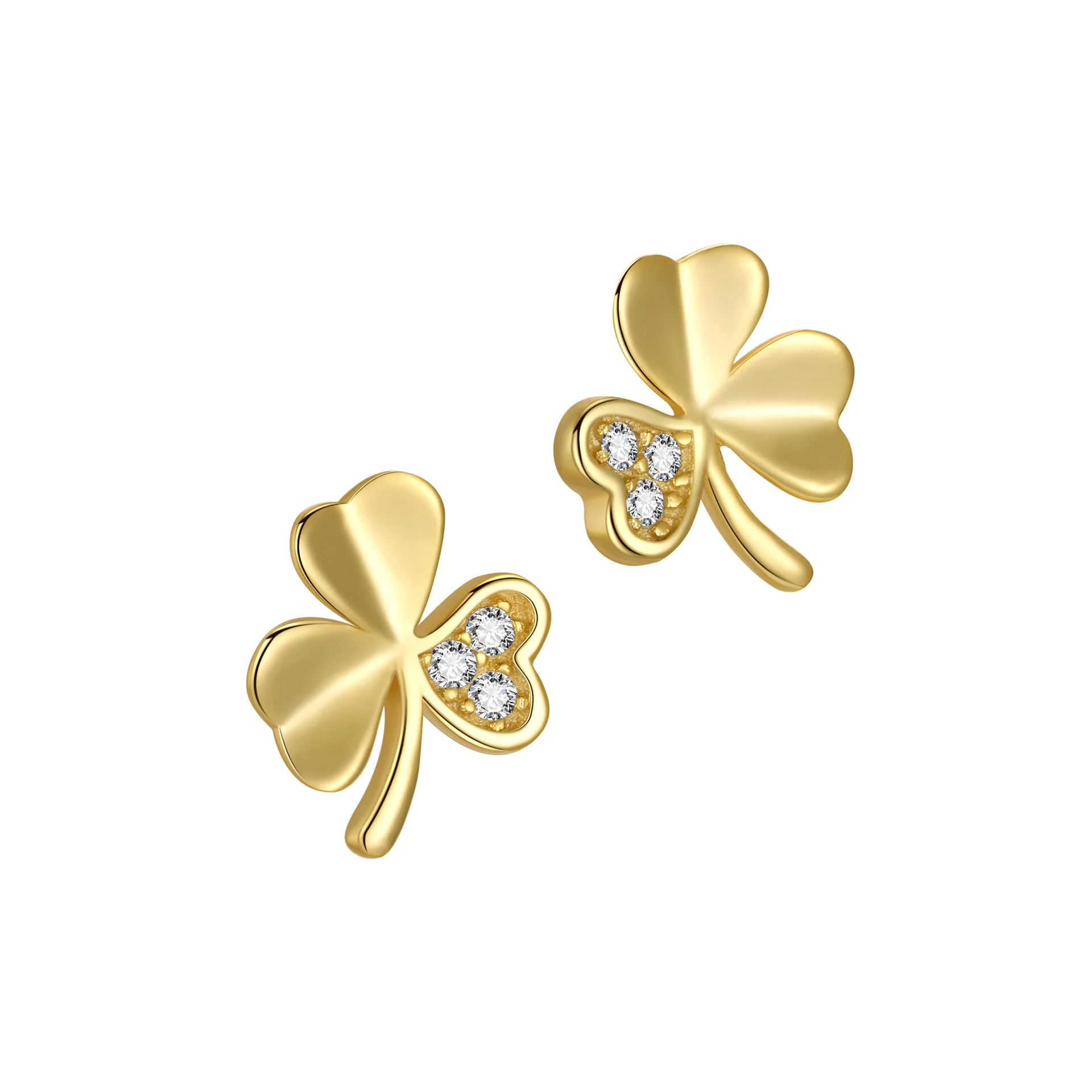 Fashion Stainless Steel Lucky Leaf Stud Earrings for Women Men Gold Color Zircon Pendant Charm Wedding Party Jewelry Gifts