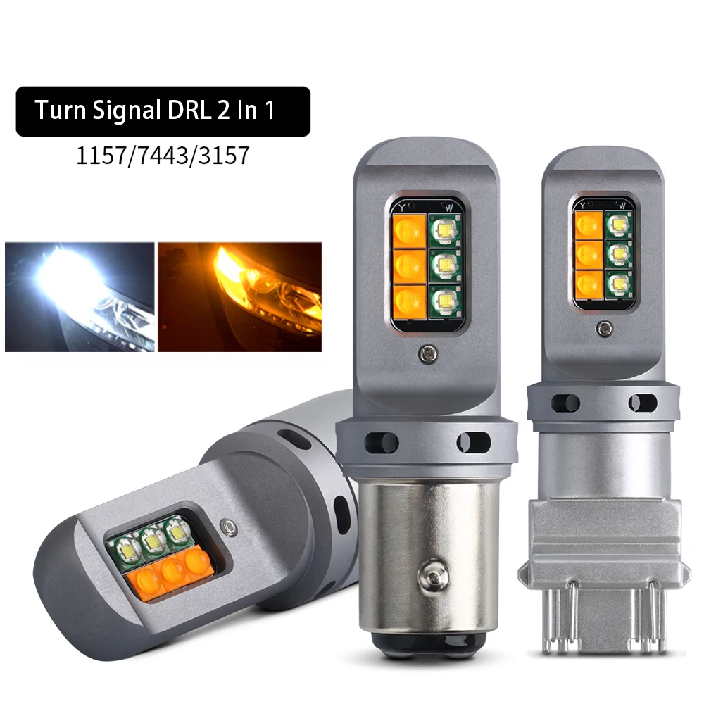 

1157 BAY15D T25 3157 T20 7443 Canbus No Error Car Led Light White Yellow 12V Turn Signal DRL With 2 in 1 For Car Two-Colors Lamp