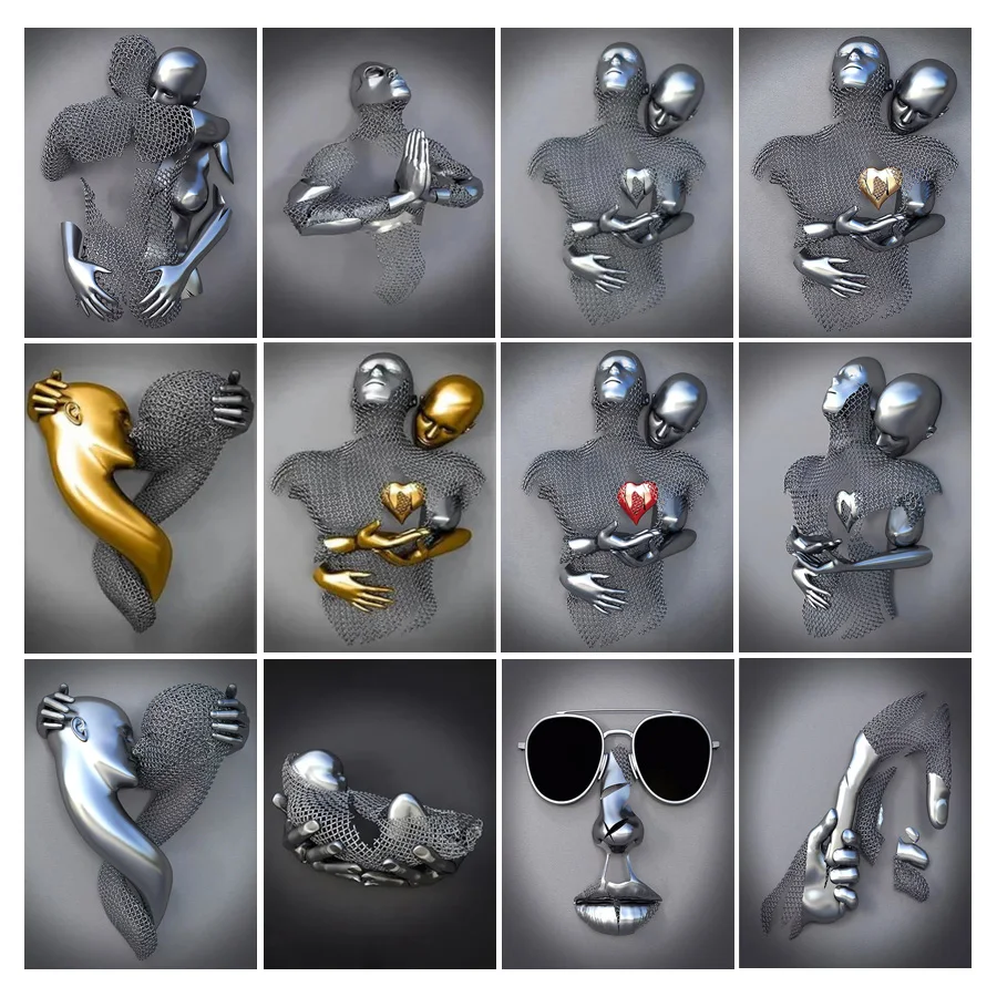 

Abstract Golden Grey Man Mosaic Painting Diamond Cross Stitch Lovers Diy Full Rhinestone Embroidery Picture Wall Decor AA4290