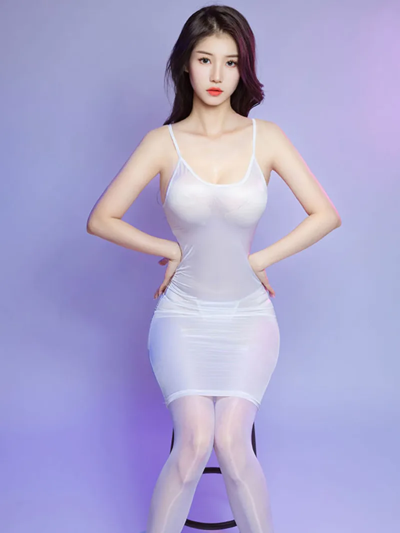 2024 новое сексуальное шелковистое гладкое прозрачное платье на бретельках с