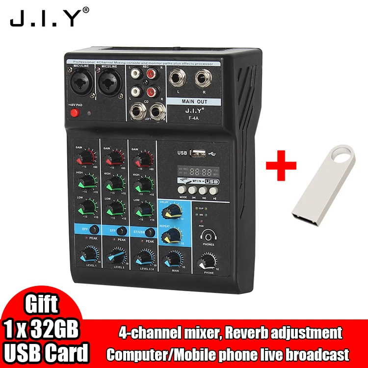 

4-полосный миксер аудио Профессиональная звуковая карта процессор для эффектов профессиональное оборудование микшерная консоль Usb Портативная звуковая карта для компьютера в реальном времени
