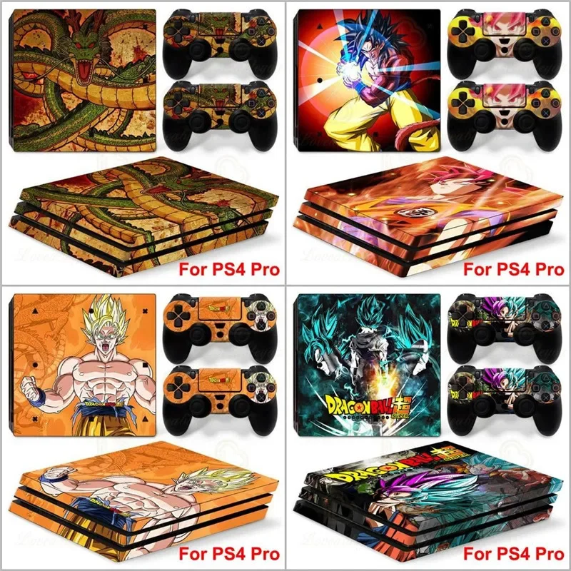 Фото Универсальный набор виниловых наклеек Dragon Ball Z для консоли PS4 Pro, защитные наклейки с персонажами мультфильма: Супер Сайян Гоку и Вегета №3