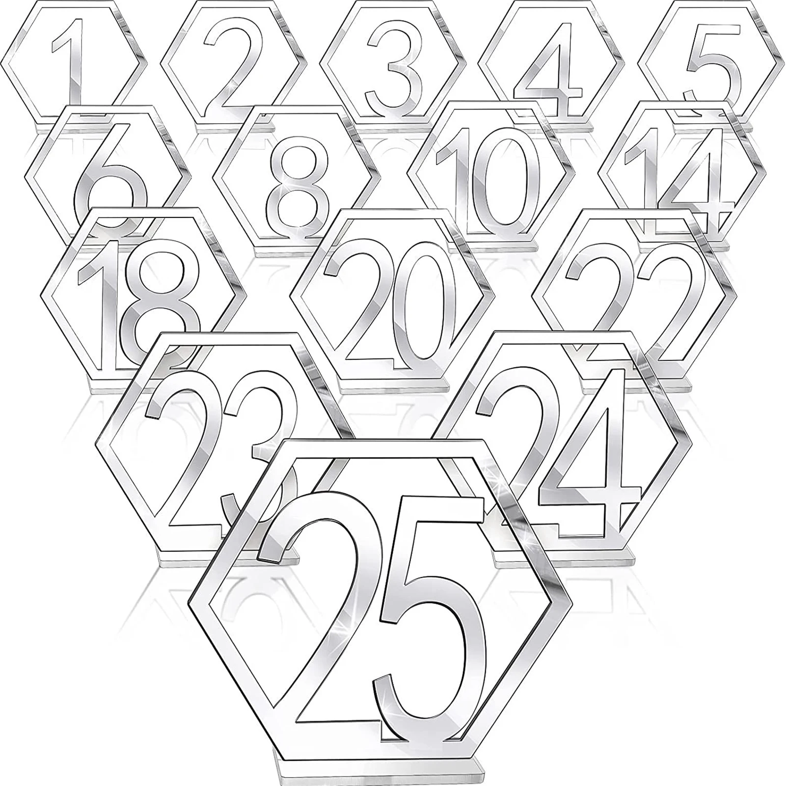 

25pcs Birthday With Holder Base Signs Reception Geometric Out For Wedding Table Number Event Party Decor Hexagon Acrylic