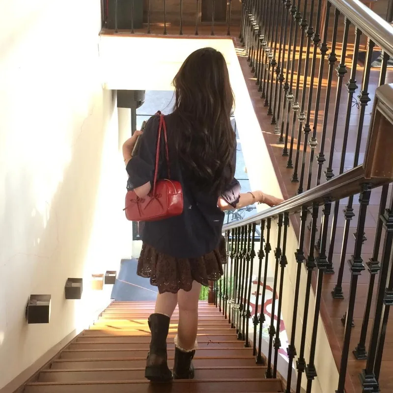 MBTI красная женская сумка через плечо винтажная модная повседневная элегантная с