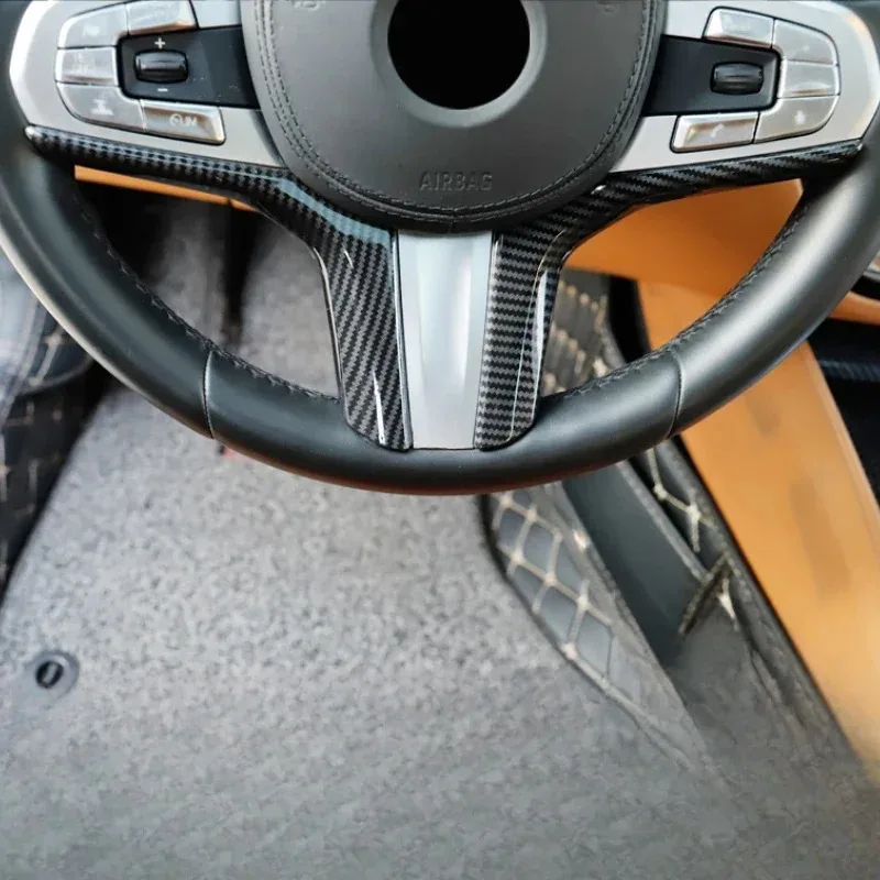 Фото Для BMW 3, 5 серии G30, G20, X3 G01, X4 G02, X5 G05, X6 G06 2018-2023: накладка на рамку рулевого колеса из АБС-пластика, аксессуары для интерьера автомобиля №4