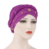 europeamerica muslim hijab monochrome single nail gold pearl whip hat islamic scarf turban caps full headcover women headwrap