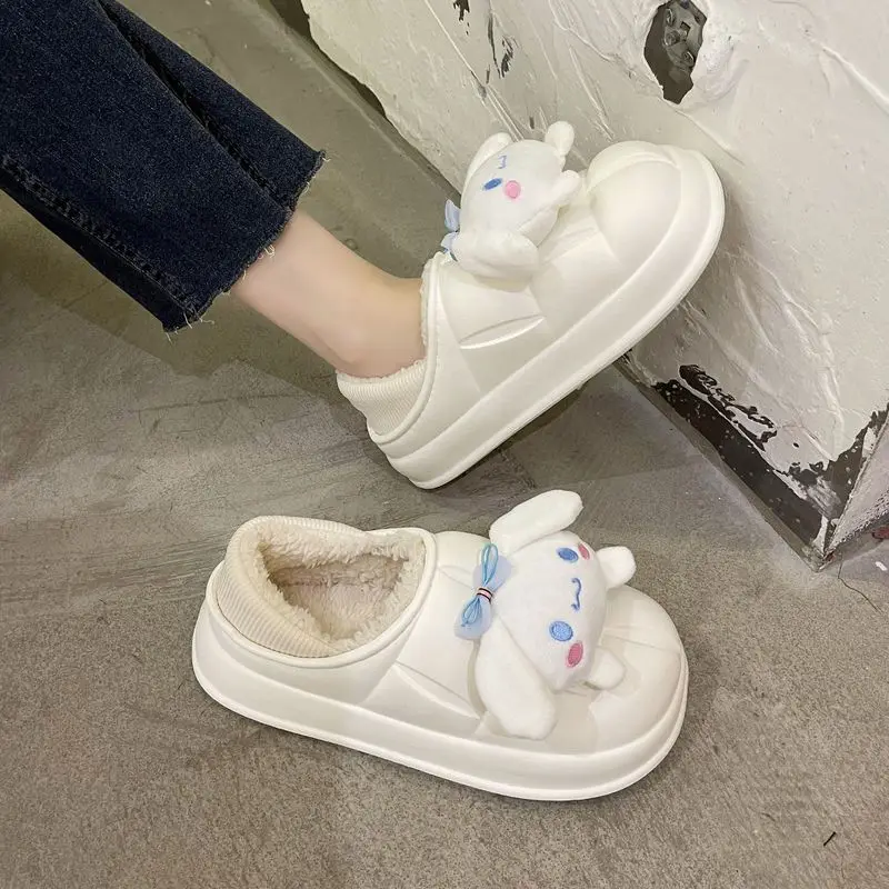 

Sanrio Flat Shoes Cotton Shoes Home Indoor Plush Winter Slippers Cute Cartoon Cinnamoroll Kuromi My Melody Toy Gift