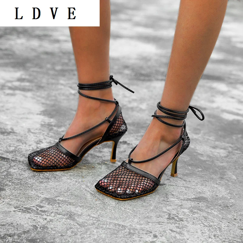

NEW Spring Fashion Women's Pumps 2022 Sexy Thin Heels Square Toe Narrow Band Mesh Retro Ladies Shoes Zapatos De Mujer 42