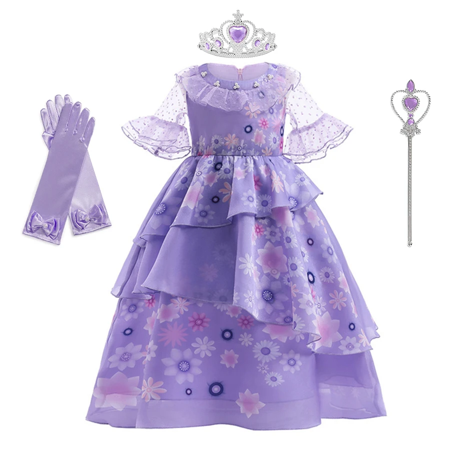 Disney  Girls Encanto Costume Princess Dress Suit Charm for Girls Cosplay Isabela Carnival Birthday Party Christmas Clothes