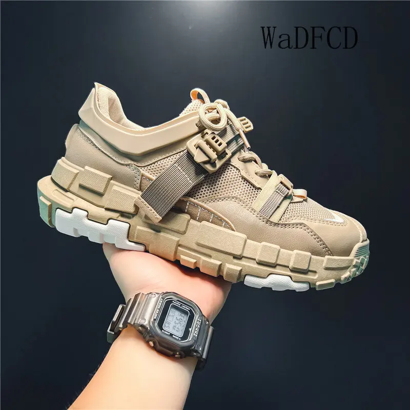 

Массивные кроссовки в стиле Харадзюку, мужские кроссовки для бега, модная повседневная кожаная сетчатая дышащая обувь на платформе с увели...