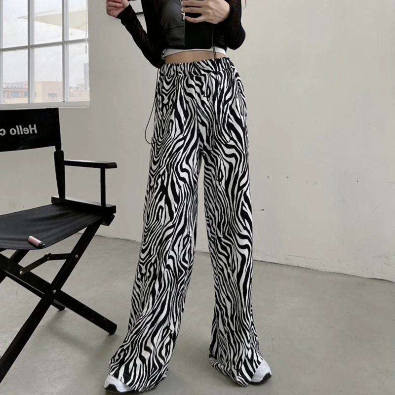 Женские прямые брюки с зеброй черные Белые Повседневные низкой талией в стиле