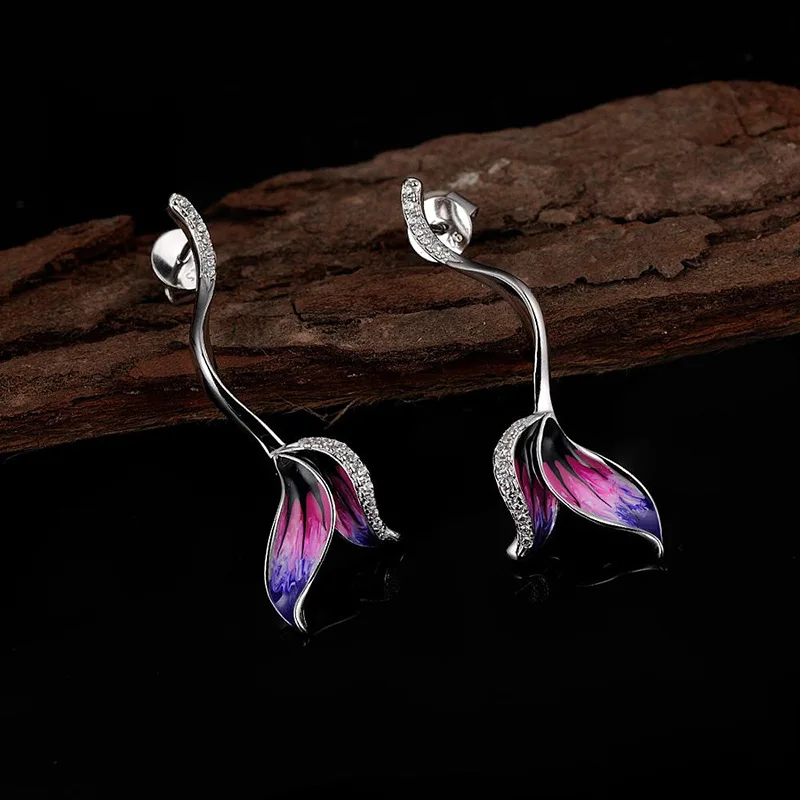 

New Bohemia Colorful Oil Drop Mermaid Tail Drop Earrings For Women Shine Tiny CZ Stone Inlay Fashion Jewelry Party Gift Earring