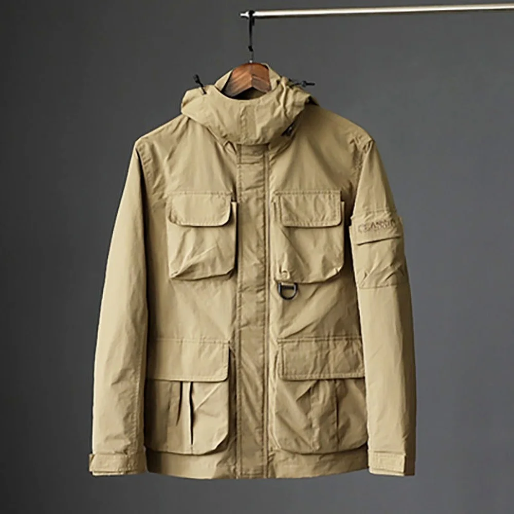 Men Lightweight Tactical Outdoor Jacket With Multi-pockets Military Style Hiking Waterproof Windbreaker Coats