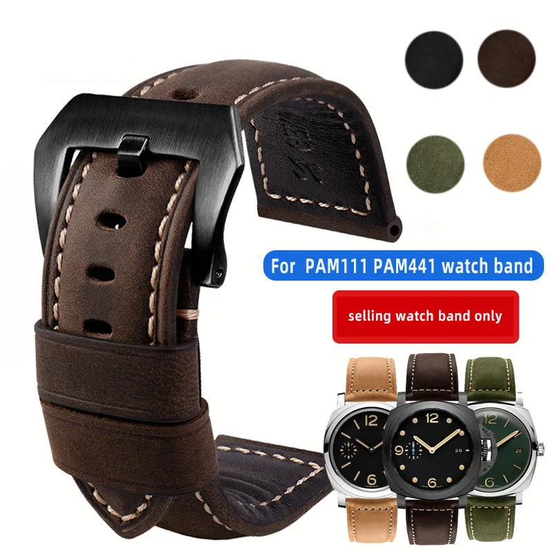 20mm 22mm 24mm 26mm Handmade 4 Color Watch Accessories Vintage Genuine Crazy Horse Leather  Watchband Watch Strap & Watch Band