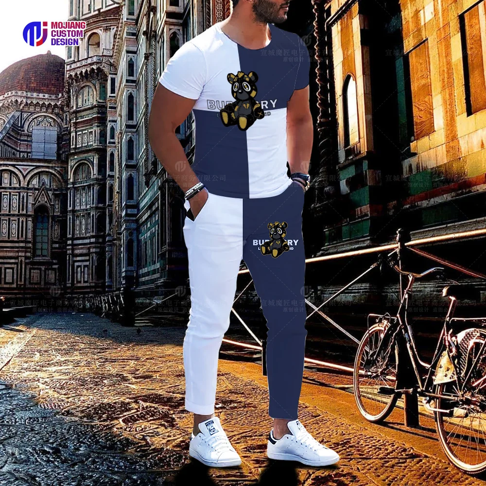 3D Printing Personalized Bear T-shirt Short-Sleeved Trousers Men's 2-Piece Summer Sportswear Men's Suit Casual Trend Loose Cloth