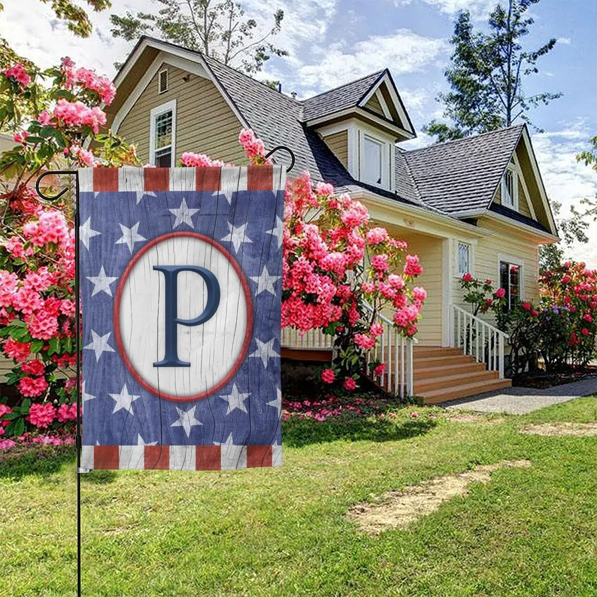 

America Forever 4th Of July Patriotic Monogram Garden Flag Letter P American Independence Day Outdoor Yard Decorative USA Flag