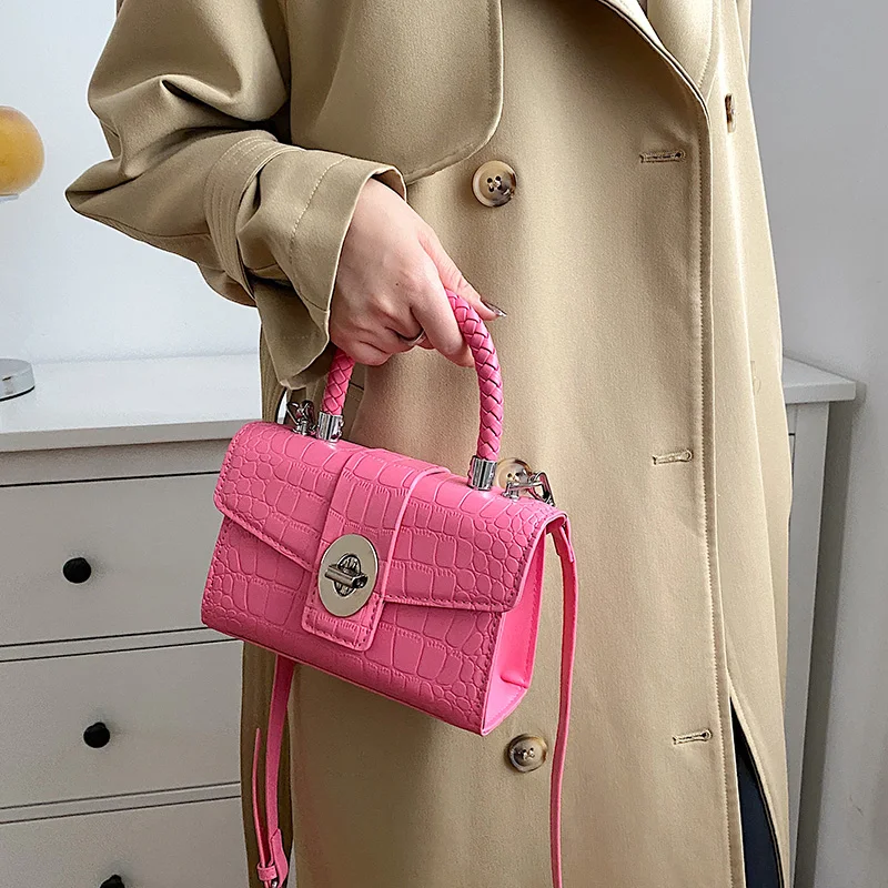 Shoulder Crossbody Bags Totes for Women 2023 New Trend Winter Mini PU Leather Stone Pattern Handbags with Rope Top Handle