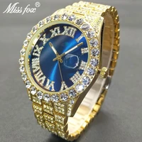 missfox men quartz watches blue unique stainless steel waterproof mens clocks luxury diamond luminous calendar male wrist watch