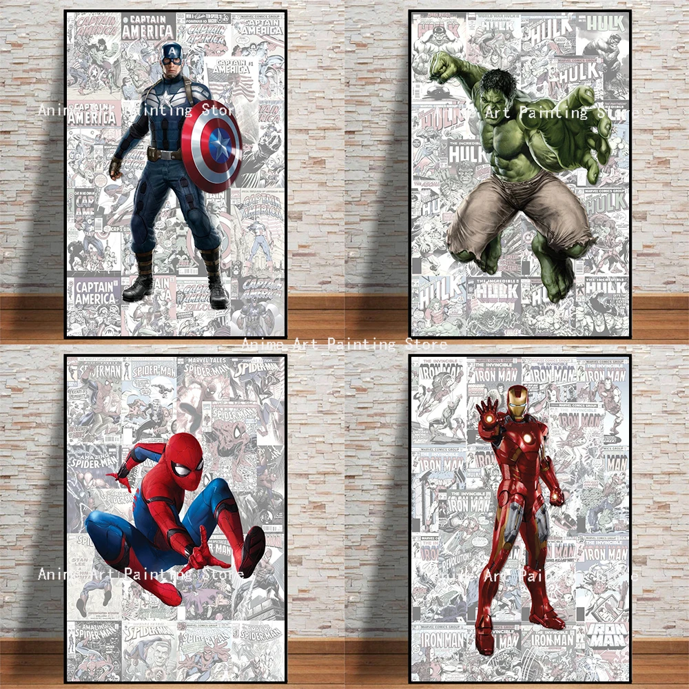 

Disney Movie Marvel Avengers Superhero Cartoon Poster Canvas Paintings Spiderman Wall Art Picture for Living Room Home Decor