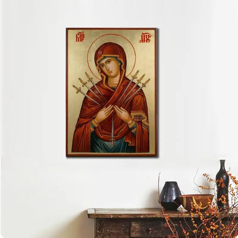 Большая Картина на холсте с изображением матери сожалеющей Дева Мария ручная