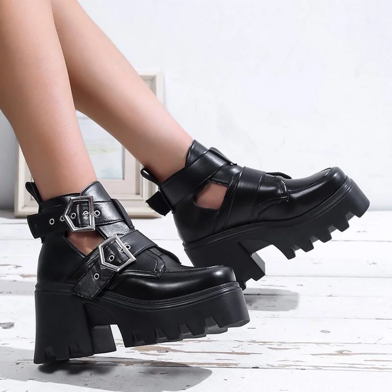 2022 Autumn Women Ankle Boots Gothic Platform Punk Winter Martin Black High Heels Demonias Sexy Ladies Shoes Plus Size 43
