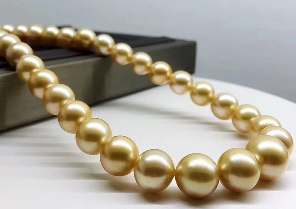 

Natural Elegant Good Luster 10-11mm Sea Genuine Golden Round Pearl Necklace Women Jewelry Chain