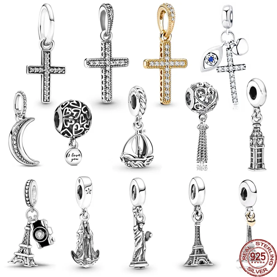 Подвеска-крест из серебра 925 пробы с блестящей Эйфелевой башней Подвеска-крест из серебра 925 пробы с блестящей Эйфелевой башней