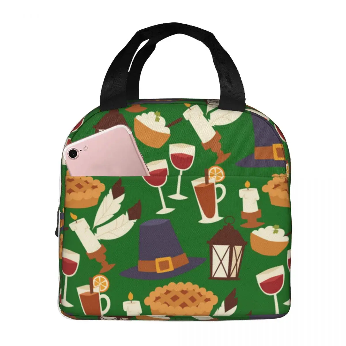 

Happy Thanksgiving Day Holiday Portable Insulated Oxford Lunch Bag Reusable Lunch Box Lunch Organizer Thermal Cooler Tote Bag
