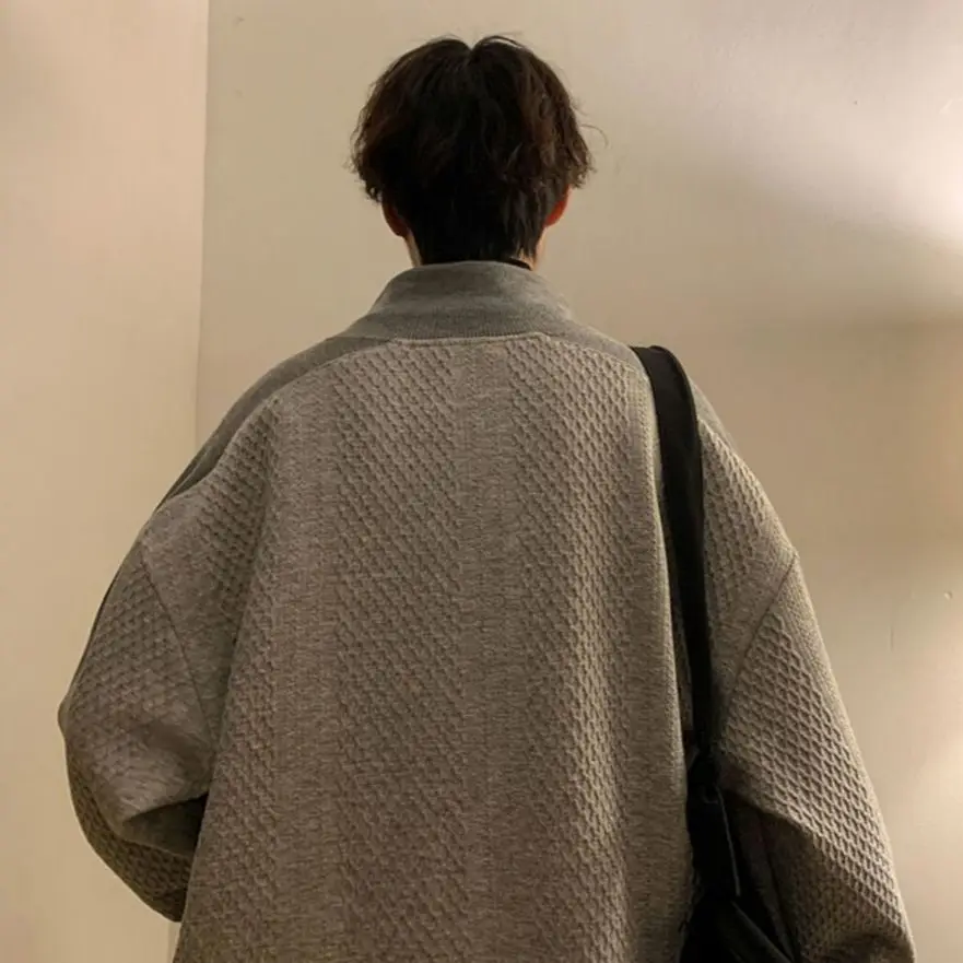Yasuk Spring Autumn Winter Fashion Man Solid Casual Pullover Men's Loose Slim Knitted Warm Sweater Gentle Print Waffle Grid