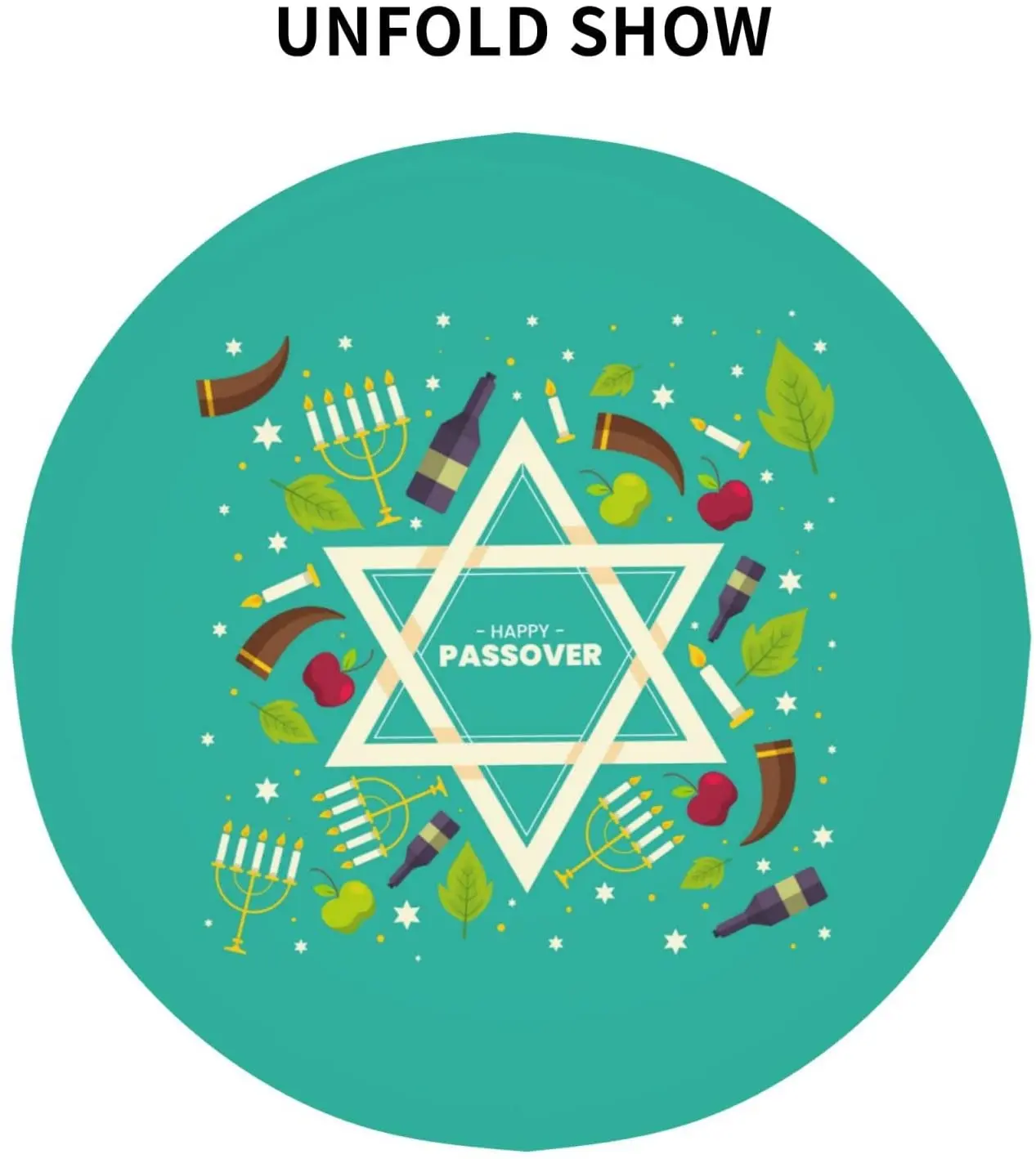 Happy Passover Event with Jewish Symbol Tablecloth Round Table Cover Washable Polyester Cloth for Kitchen Party Picnic |