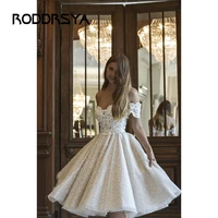 roddrsya short glitter wedding dresses knee length off shoulder elegant women bridel gowns lace applique shiny princess custom