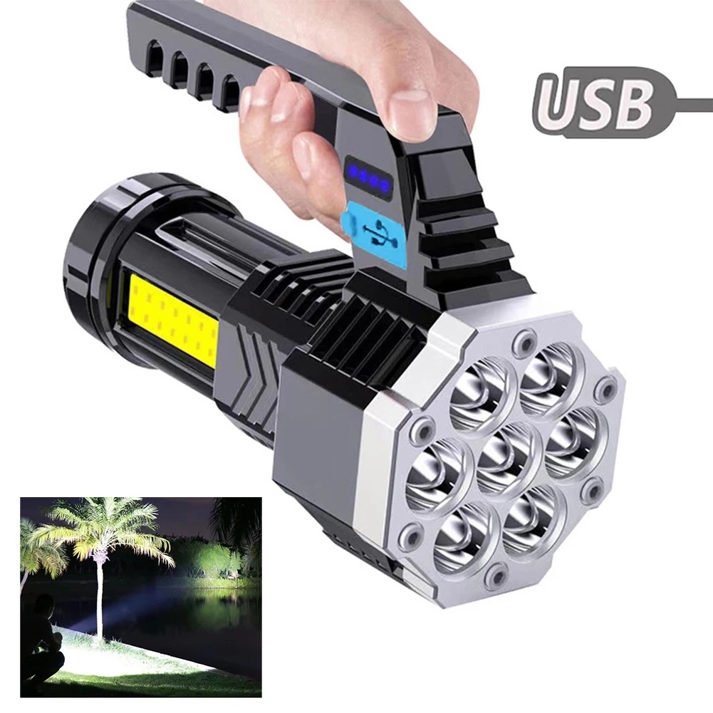 

7LED+COB Portable Flashlight Cob Side Light Lightweight Outdoor Lighting USB Rechargeable Camping Torch Searchlight For Camping
