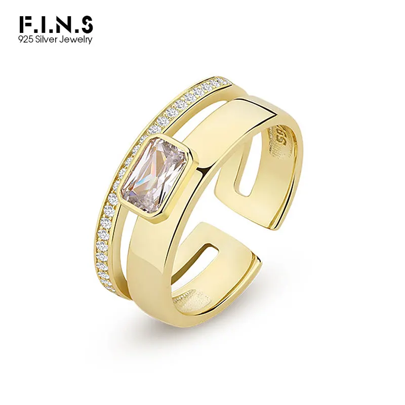 

F.I.N.S 100% Серебро 925 пробы Открытое кольцо INS прямоугольное прозрачное Кристальное однорядное циркониевое кольцо на палец для женщин серебро ...