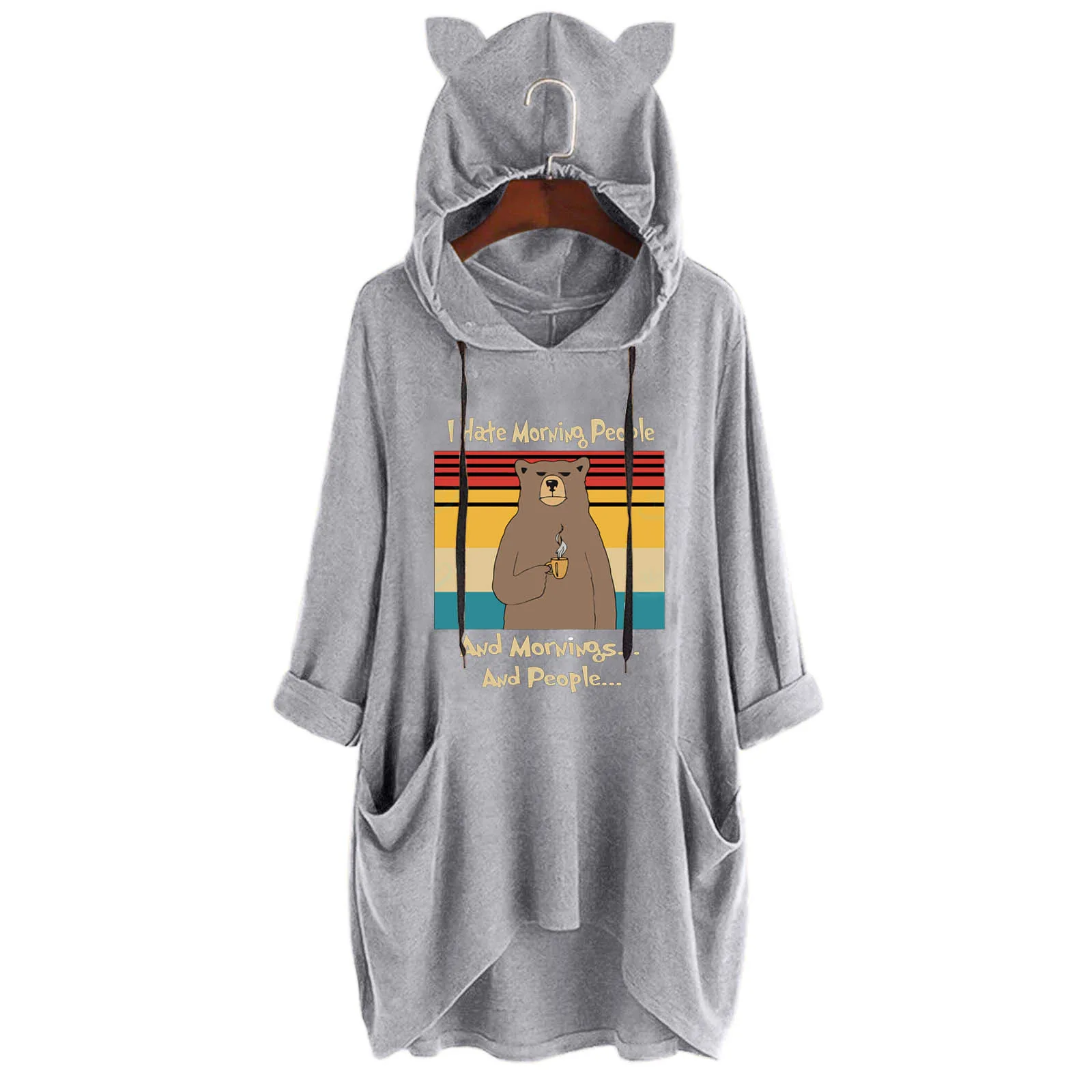 

HATE Long Women Pocket PEOPIEGraphic Hoodie Sleeve Graphic MOVING Tunic I Shirt Women's Dress Denim Dress Long Sleeve